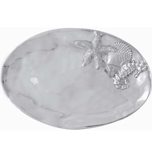 Mariposa Oval Sea Server Aluminum Serving Tray Silver Shell Starfish Seahorse